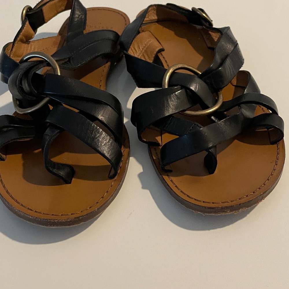 Sezane Olympe Low Sandals Black Leather Strappy Flat Slides Size 38 - Picture 7 of 9
